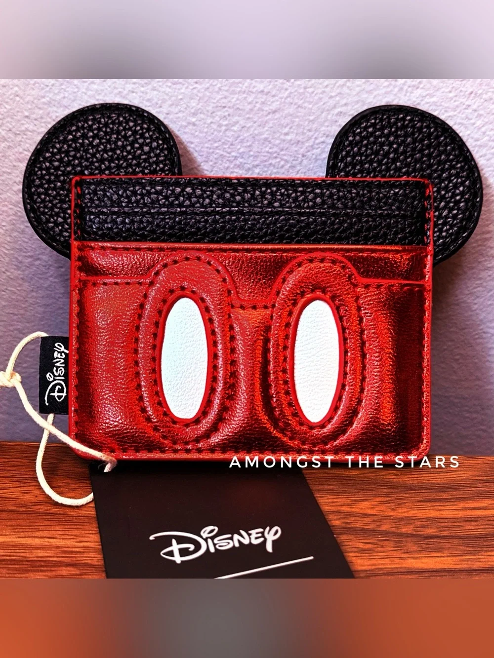 Loungefly Disney Mickey Mouse Cosplay Ears Metallic Red Black Cardholder Wallet